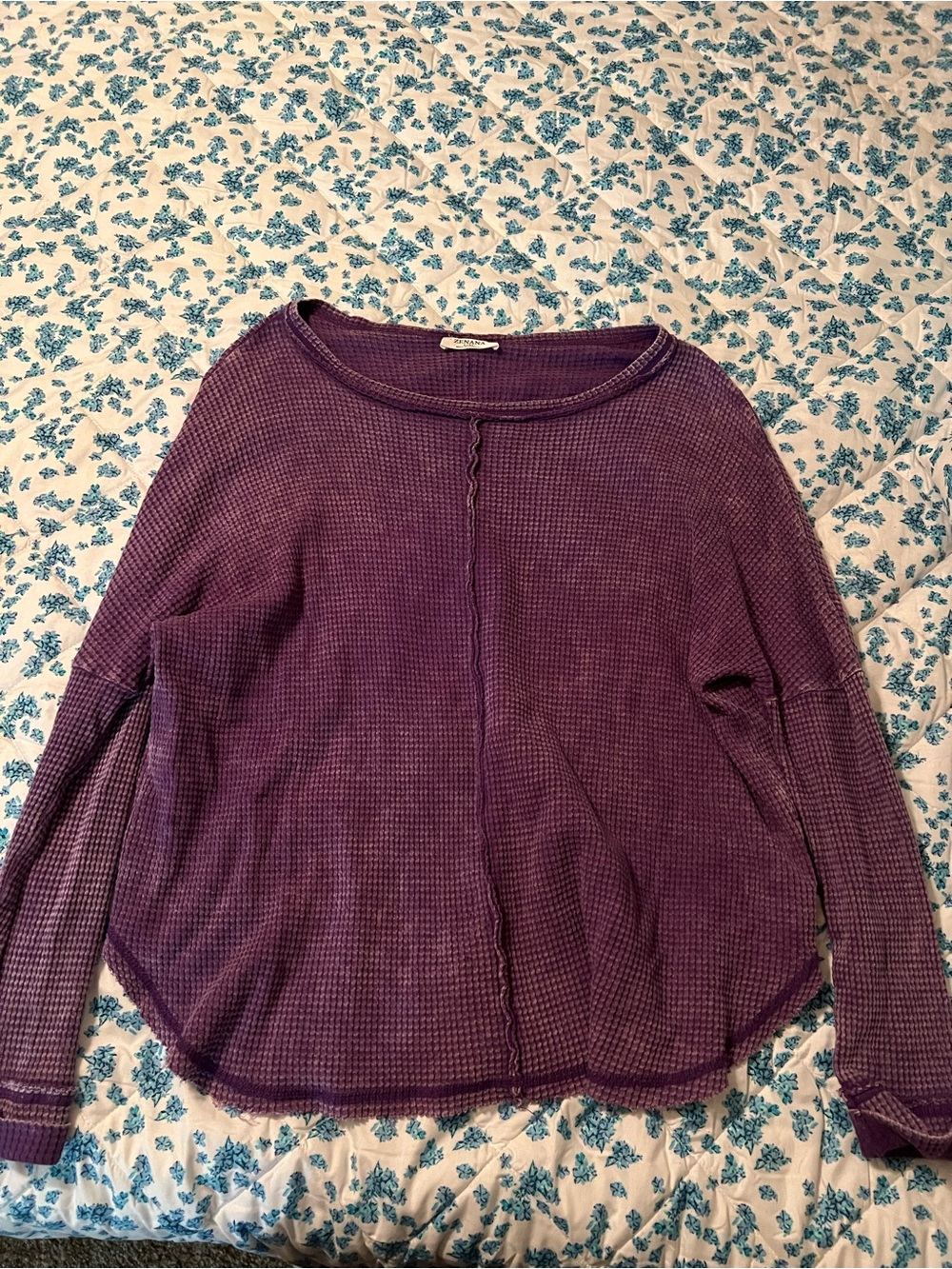 Zenana Outfitters Purple Waffle-Knit Long Sleeve Top
